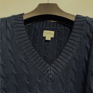 J Crew Large Navy V Neck Cable Knit Sweater